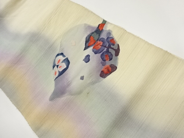 よろけ縞に抽象花葉模様織出し暈し名古屋帯